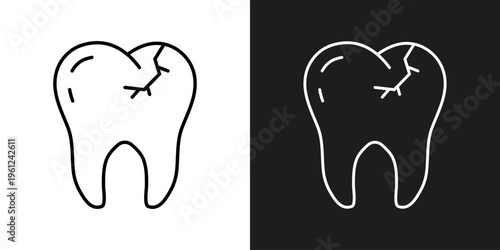 Cracked Tooth, Dental problem - vector editable line icon.
