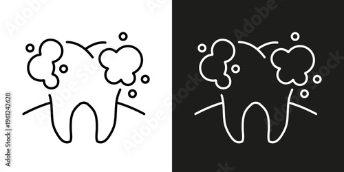 Mouthwash and teeth cleaning - vector editable line icon.