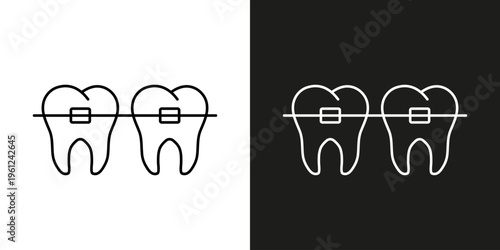 Dental Braces - vector editable line icon.
