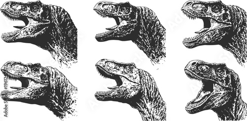 vintage dinosaur skull illustrations set prehistoric reptile head detailed drawings jurassic period extinct animal fossils
