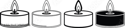 Four candles with flames burning at different heights and one unlit candle