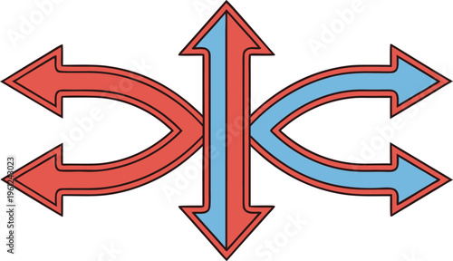 Red and blue arrows pointing in four directions red arrows directional arrows four arrows