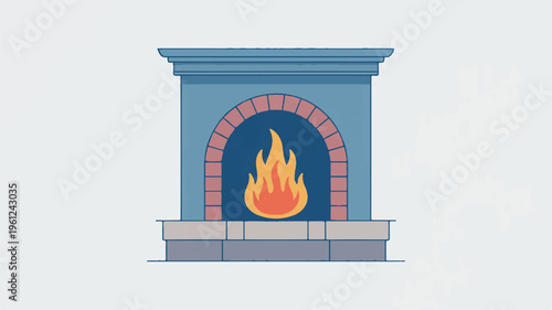 Fireplace with burning fire inside  warm and cozy home heating