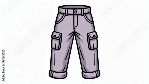 Gray cargo pants with belt and pockets