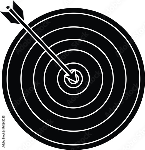 A black and white image of an arrow hitting the bullseye of a target