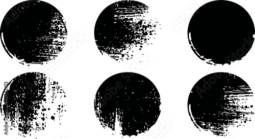 grunge black circle textures collection set of distressed round ink blot and rough paint strokes