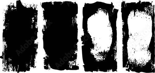 set of grunge vertical brush strokes with textured distressed edges in black ink