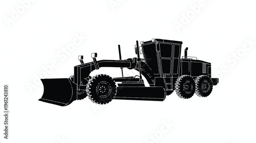 Heavy construction equipment vehicle with large blade and wheels for earthmoving and land clearing operations