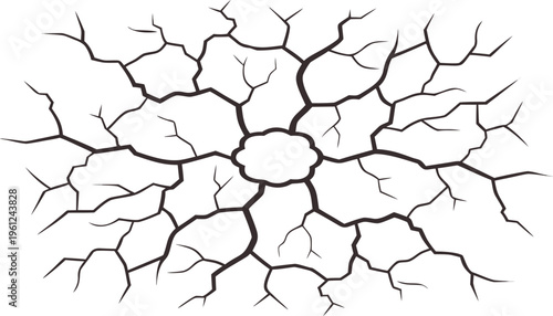 Cracked ground texture with black lines on white background floor hole