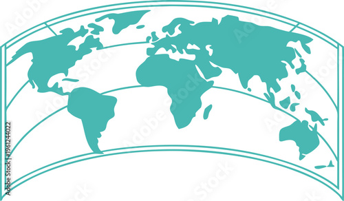 Teal map silhouette in curved frame geography