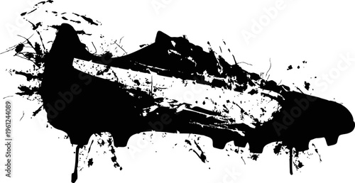Black ink splash in the shape of a soccer cleat abstract sports spray paint design