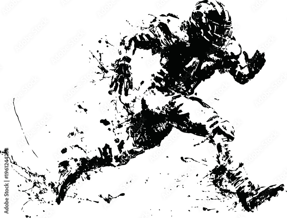 Obraz premium Dynamic american football player running with the ball in action silhouette