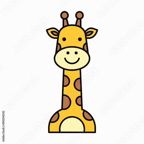 Smiling cartoon giraffe with spots.