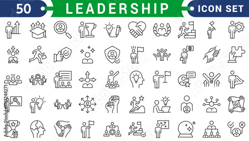 Leadership Line Editable Icons set. Vector illustration in modern thin line style of management icons: leader, delegation, control, responsibility, and more. Pictograms and infographics.