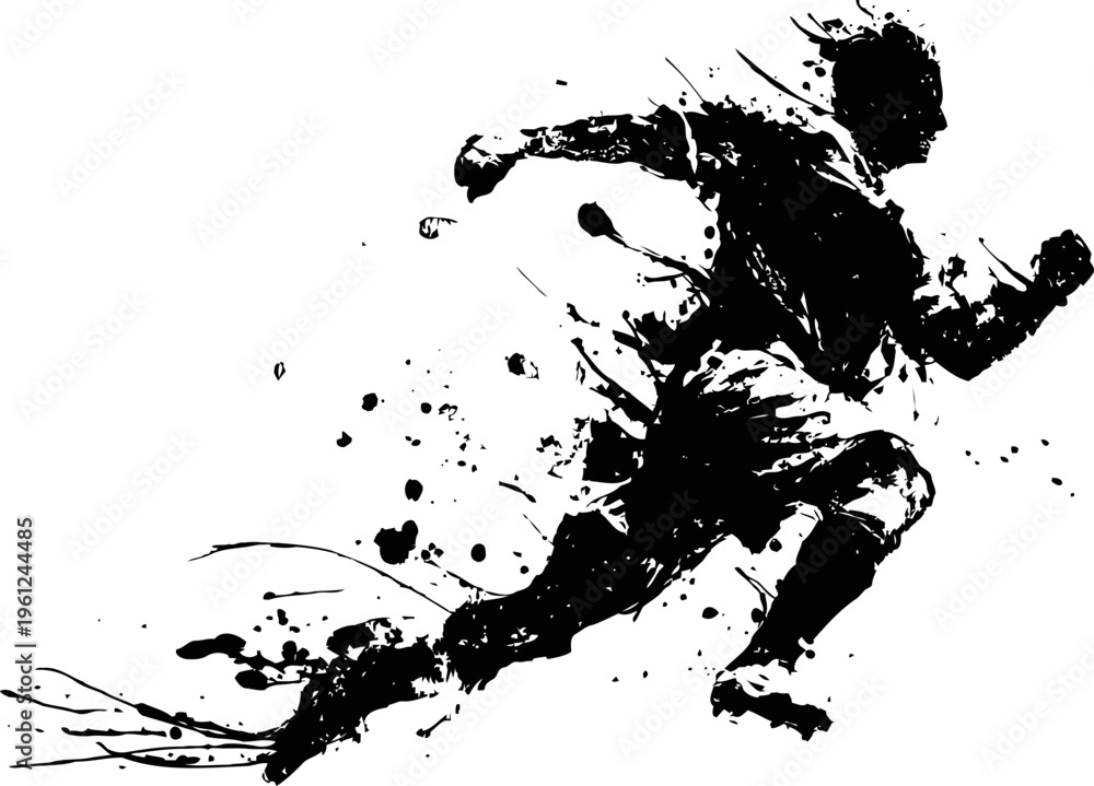 Naklejka premium Dynamic silhouette of a running athlete with ink splash artistic effect