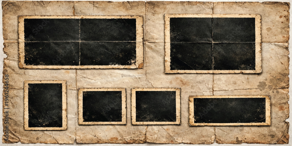 Fototapeta premium Vintage wooden photo album with old empty frames in antique style