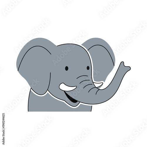 Smiling Cartoon Elephant Head Closeup.