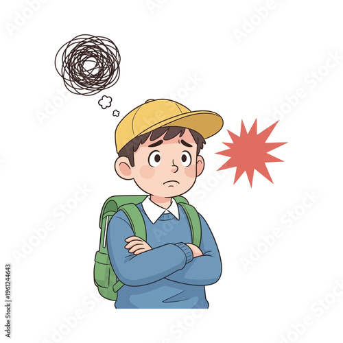 Confused child pondering a complex thought with a sudden realization