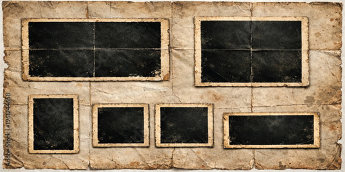 Vintage wooden photo album with old empty frames in antique style