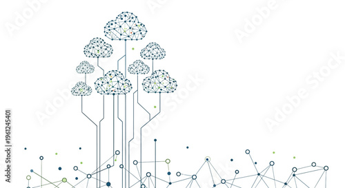 Abstract digital connectivity concept depicting cloud computing with interconnected nodes and lines, a modern artistic interpretation for global data networking and online storage.