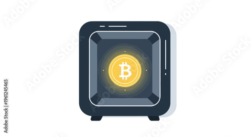 Digitally rendered image depicting a Bitcoin cryptocurrency symbol safely stored inside a black, modern-style safe box, representing financial security and digital asset protection in the cr