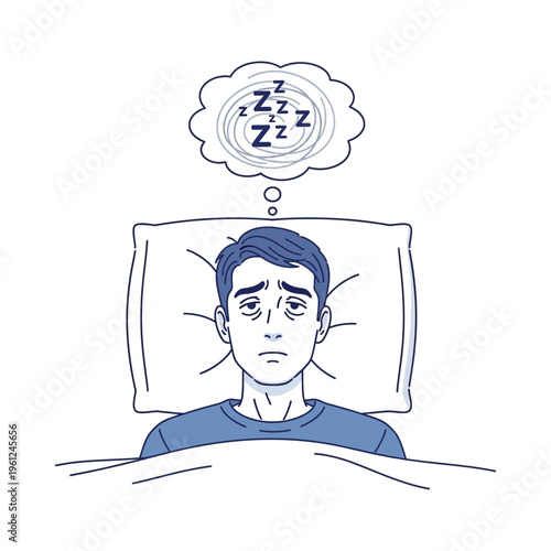 A person struggling to fall asleep despite feeling exhausted in bed