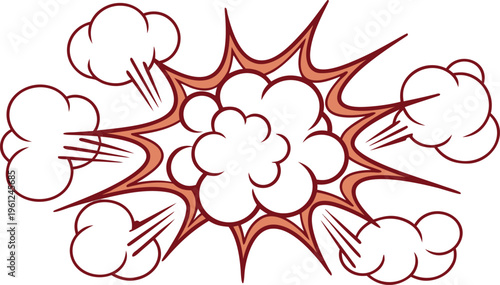 Cartoon explosive smoke clouds set in red and white