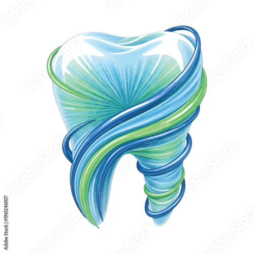 Stylized depiction of a tooth with fluid-like gradients and smooth curves