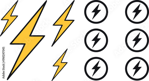 Yellow lightning bolts and black lightning on white background gold