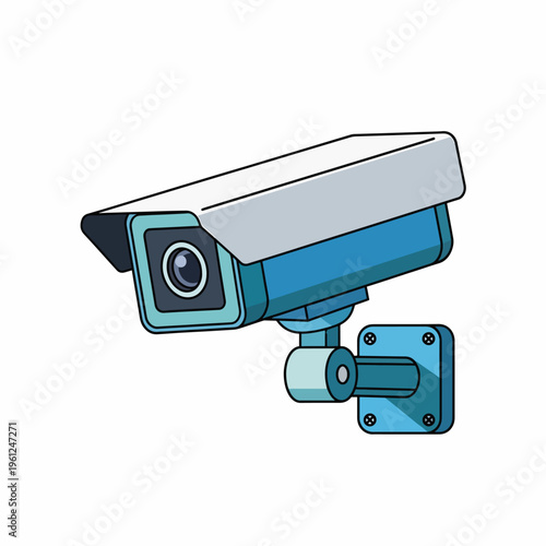 Security camera with blue body.
