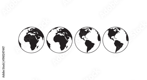 The four continents of the world are displayed in four different views