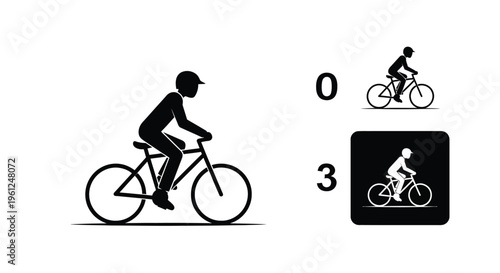 Bicycle riders and numerical shapes presented in a minimalist silhouette