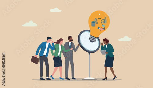  Business intelligence information competitive win competition, discover business too solution concept, business people team looking lightbulb magnifying glass