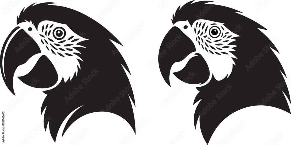 Naklejka premium Black Parrot Heads Silhouette Isolated on White