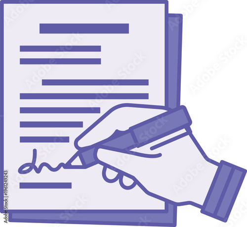 Colored Signature Icon. Vector Icon. Person Signing Documents. Human Hand and Stationery Pen. Writing Concept