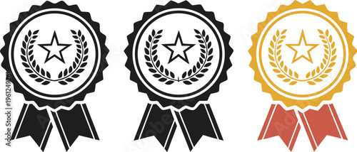 Set of three ranking badges with star and laurel wreath rosette