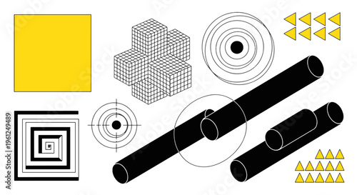 Geometric Abstract Shapes and Objects on White Background