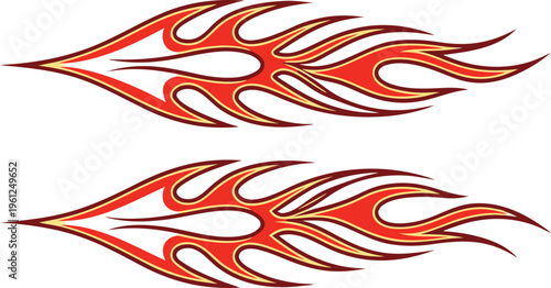 Red and orange flame decals on white background sticker