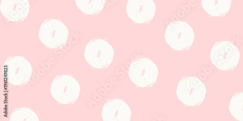 Pastel pink birthday polka dot seamless pattern. Repeated round painted confetti background. Happy dotted wallpaper for Easter wrapping paper, birthday decoration, kid bday nursery decor. Vector