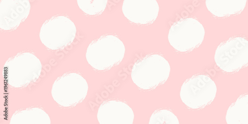 Pastel pink birthday polka dot seamless pattern. Repeated round painted confetti background. Happy dotted wallpaper for Easter wrapping paper, birthday decoration, kid bday nursery decor. Vector