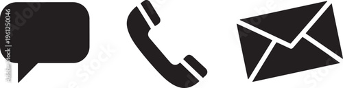 Set of communication icons including speech bubble phone handset and envelope symbol for contact us design.