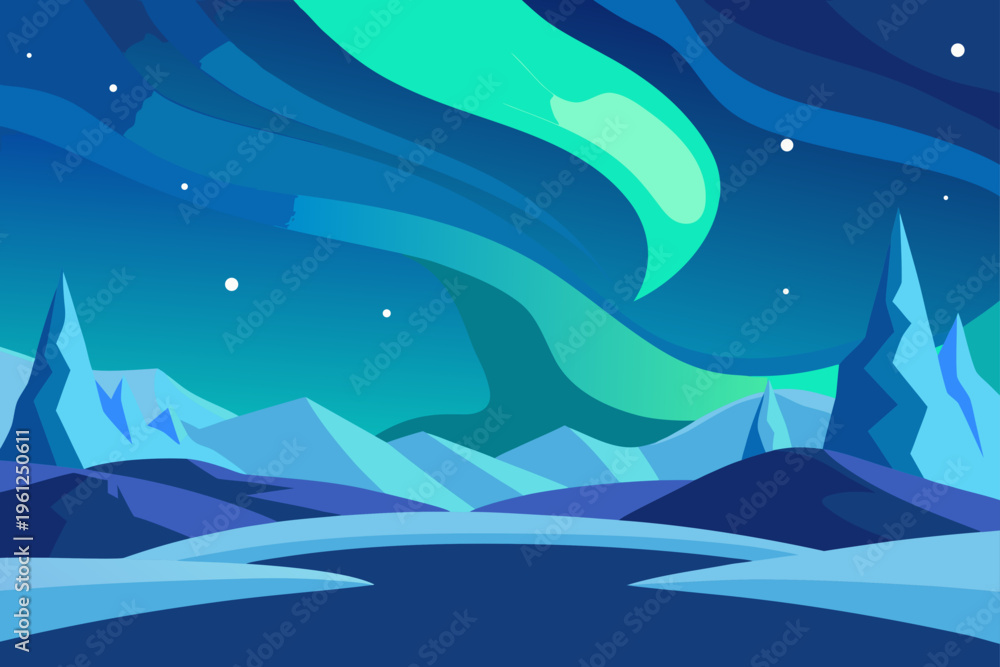 Obraz premium Aurora Curtain Shimmering Above Frozen Tundra Landscape