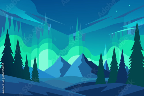 Aurora Shimmering Above Icy Northern Forest Scene