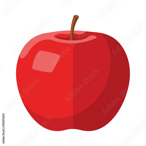 Red apple with stem on clean white seamless background