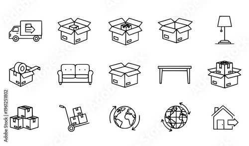 Linear Relocation Icons – Editable Stroke Vector Set