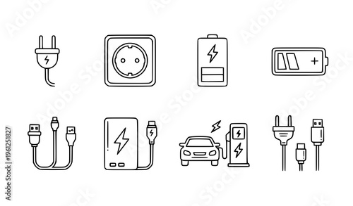 Charging Outline Icons – Linear Vector Collection