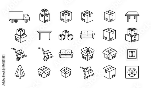 Editable Moving and Relocation Vector Icons – Linear Outline Collection