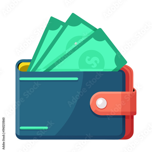 Dark blue wallet with folded bills and red clasp