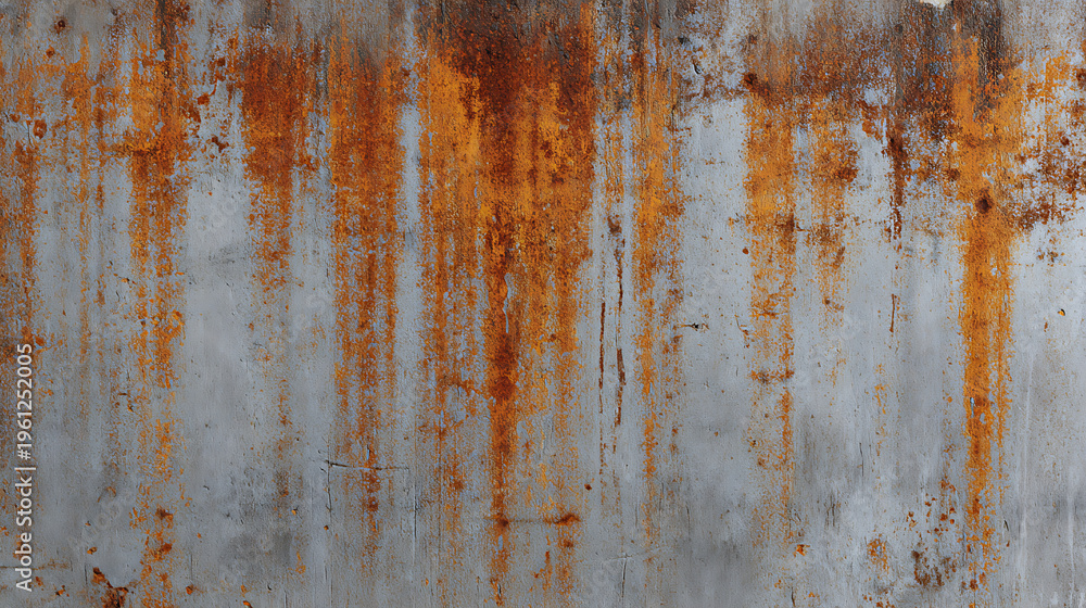 Fototapeta premium Weathered metal surface with an abundance of vibrant orange rust stains create a striking abstract texture and detailed grunge background design