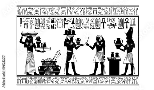 Ramses’ Tomb Chamber – Ancient Egyptian Trade and Hieroglyph Vector Illustration